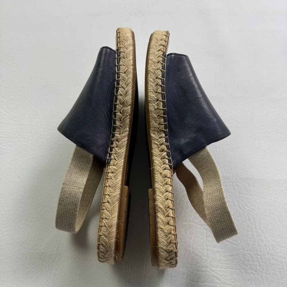 Born Drilles Navy Blue Leather Espadrille Slingback Sandals Womens 9M BR0005434